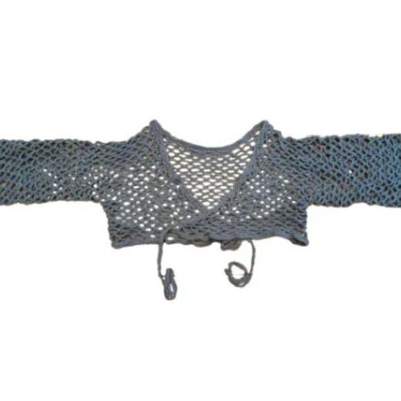 Ballet Wrap Top,  Crochet Mesh Shrug with Bell Sleeves - Picture 4 of 4